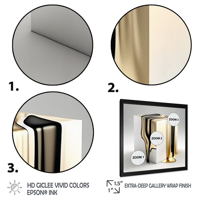«Black and Gold Cubic Expression I» - Cubisme abstrait, impressions encadrées, H 16 po x l 16 po, Toile avec cadre, Noir