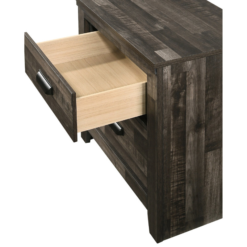 Table de chevet moderne 2 avec finition mixte brune et poignées en métal noir pour l'intérieur de la chambre à coucher, Brun