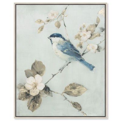 Songbird's Perch II Canvas Print Floral Wall Decor by Art Remedy, Silver Frame, 16 x 20