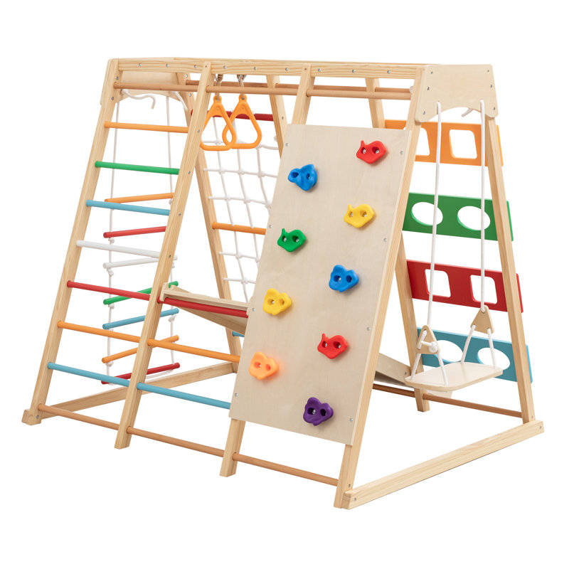 Ensemble de jeu d'extérieur en bois 9-en-1 Tallulah avec barres à singes, balançoire, échelle et filet d'escalade pour enfants