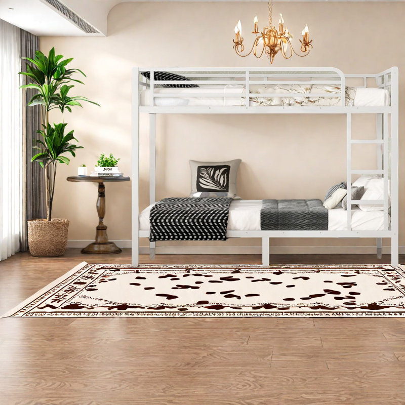 Lits superposés en métal peu encombrants pour adolescents et adultes, design moderne, blanc cassé