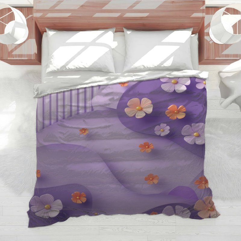 Édredon mauve à motif floral, Lit simple