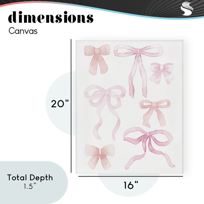 «Pink Watercolor Bows Canvas», conception de Kim Allen, H 20 po x l 16 po