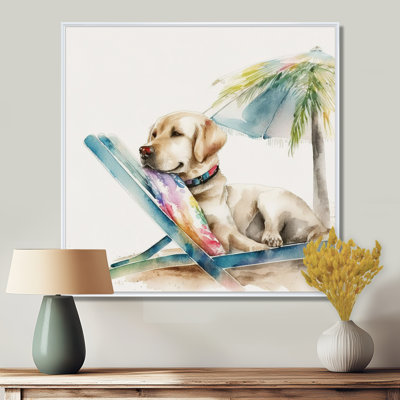 Chien sur une chaise à la plage I - impressions sur toile de chien