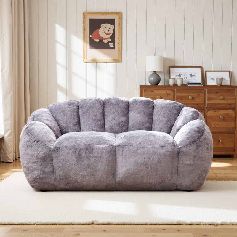 Velvet Fabric Loveseat Bean Bag Chair Foam Filled, Gray Velvet