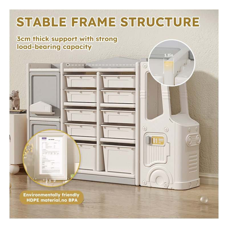 Organisateur de rangement pour jouets Creative en forme de camion avec plusieurs tiroirs et portes d'armoire - Mobilier de salle de jeu en PEHD durable