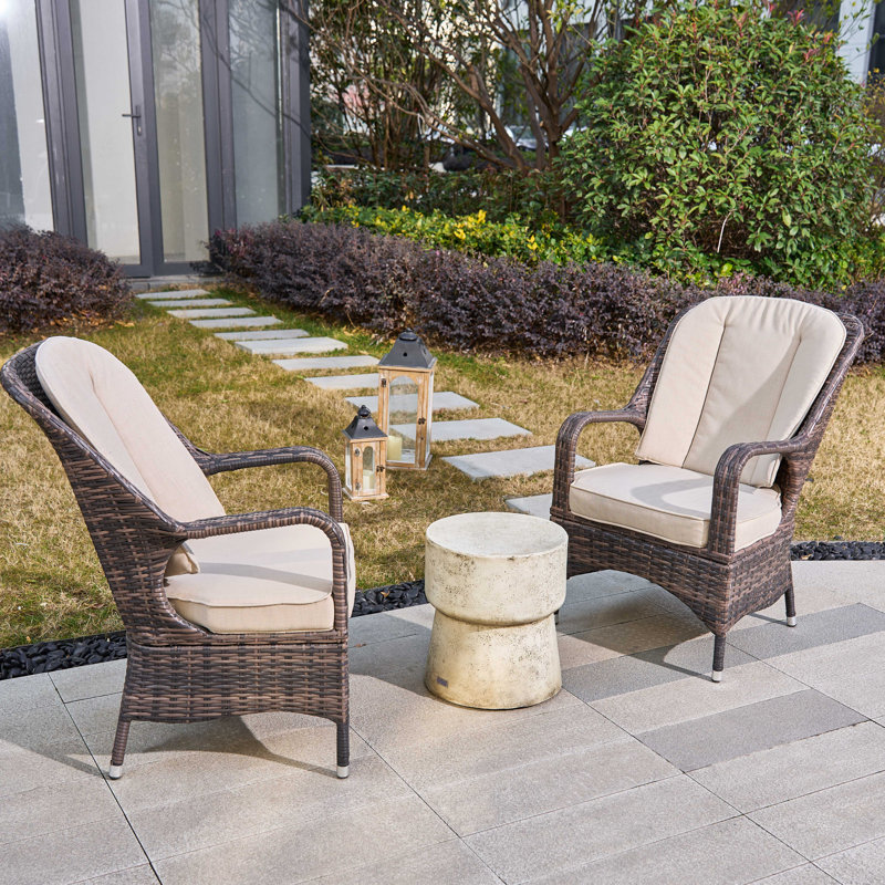 2 - Person Patio Dining Set with Round Table , Cushions Included, Brown
