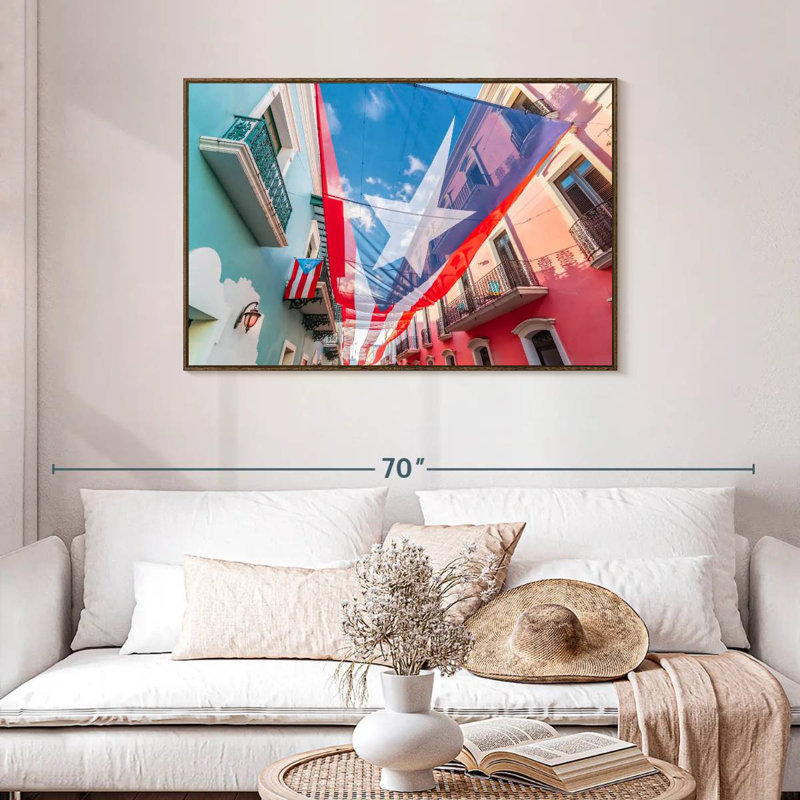 Drapeau de rue de Porto Rico, 43 po x 29 po, Cadre flottant noyer