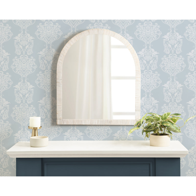 Radcliff Arched Rattan Bathroom Wall Mirror, 32" H x 28" W, White