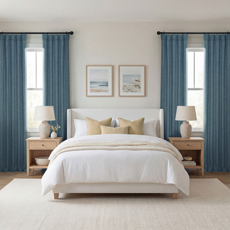 Ottis Faux Linen Room Darkening Curtain Panel, Reverie Blue, 50" W x 84" L