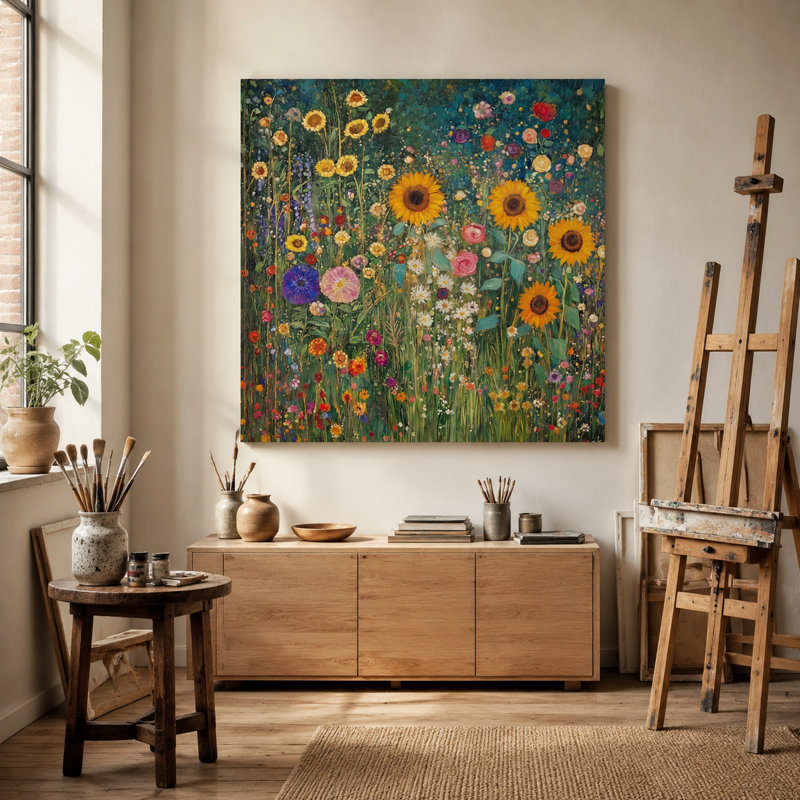 Art mural sur toile Sunlit Garden Field, H 40 po x l 40 po x P 1,5 po
