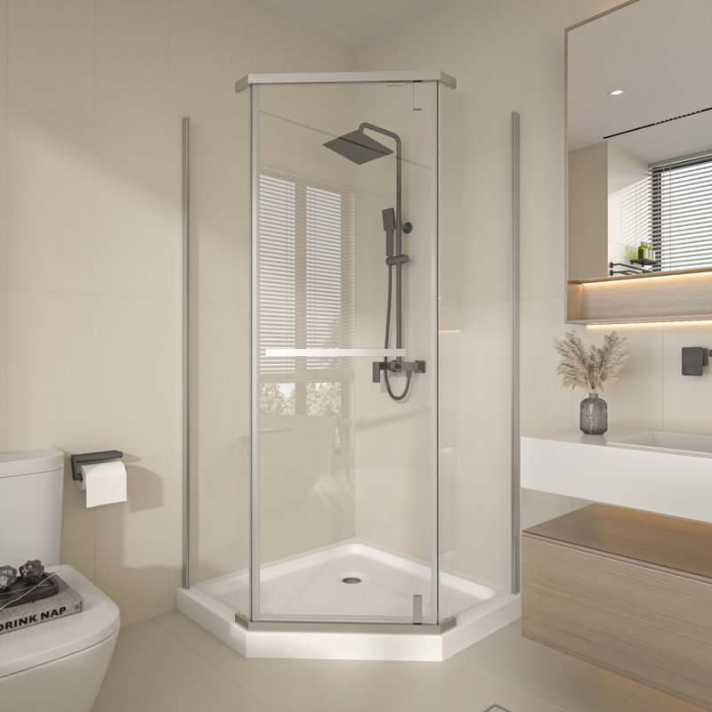 Cabine de douche réversible demi-cadre l 38 po x P 38 po x H 72 po, Nickel