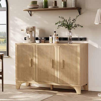 Gouun Mid Century Modern Fluted Buffet Cabinet With Storage, Accent Sideboard And Credenza Storage Cabinet With Doors, Wood Coffee Bar Console For Kit by Ebern Designs