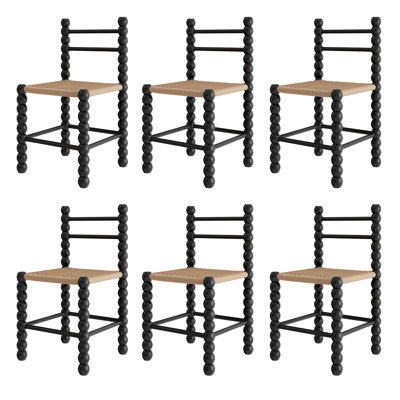 Solid Wood Woven Back Side Chair Dining Chair (Set Of 6)