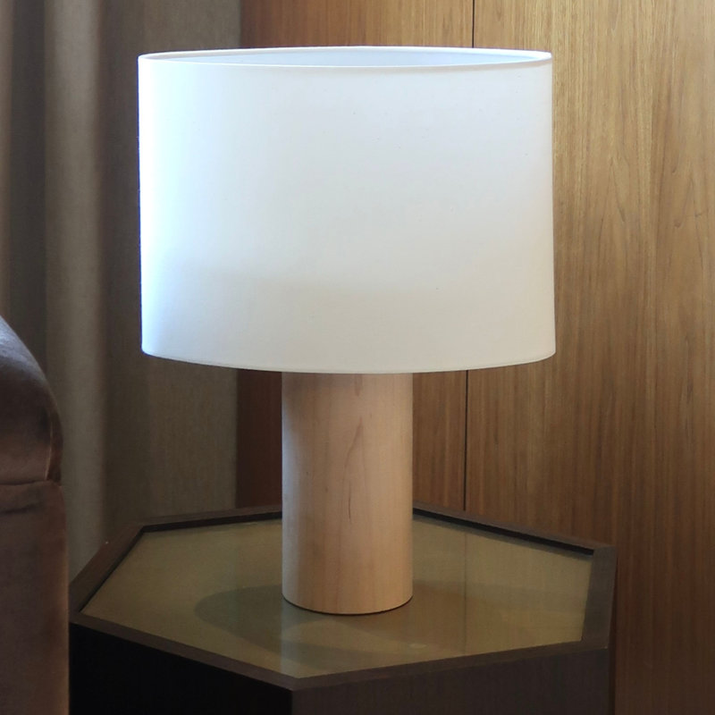 Mia 15.75" White LED Table Lamp with Maple Wood Base