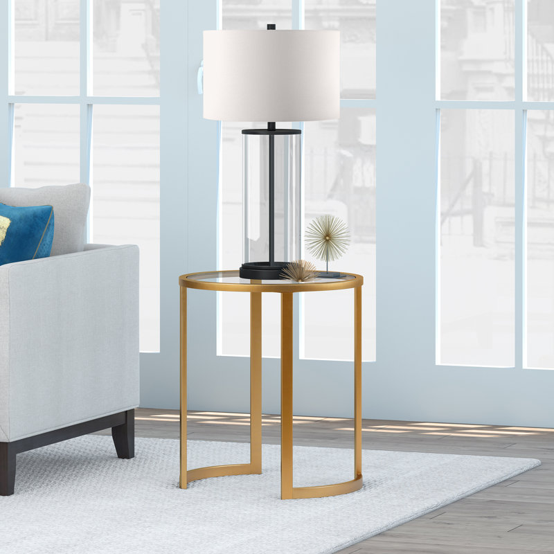Glass Top Sled End Table, Gold