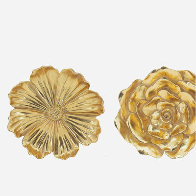 S/2 Gold Rose Hanging Wall Accents