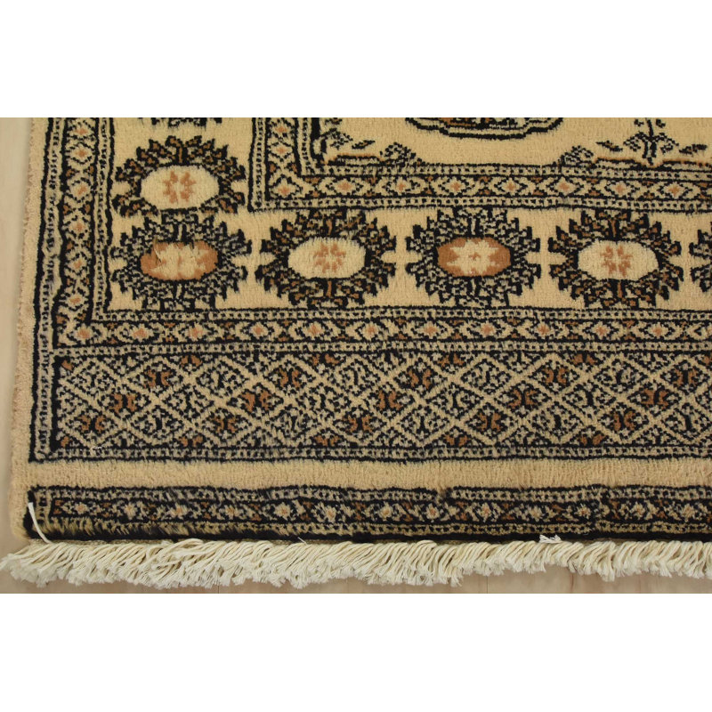 Tapis Bokhara 94 cm x 140 cm, beige, en laine, style tribal, noué à la main, style oriental.