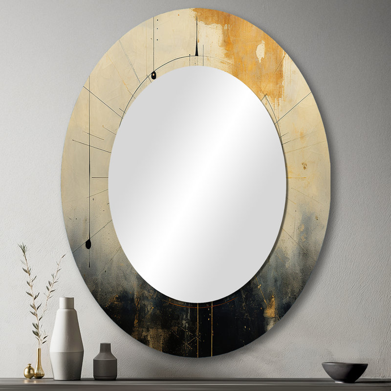 Experiencing Multi-Dimensionality Vintage Gold - Abstract Oval Decorative Mirror On Metal, 43" x 33"