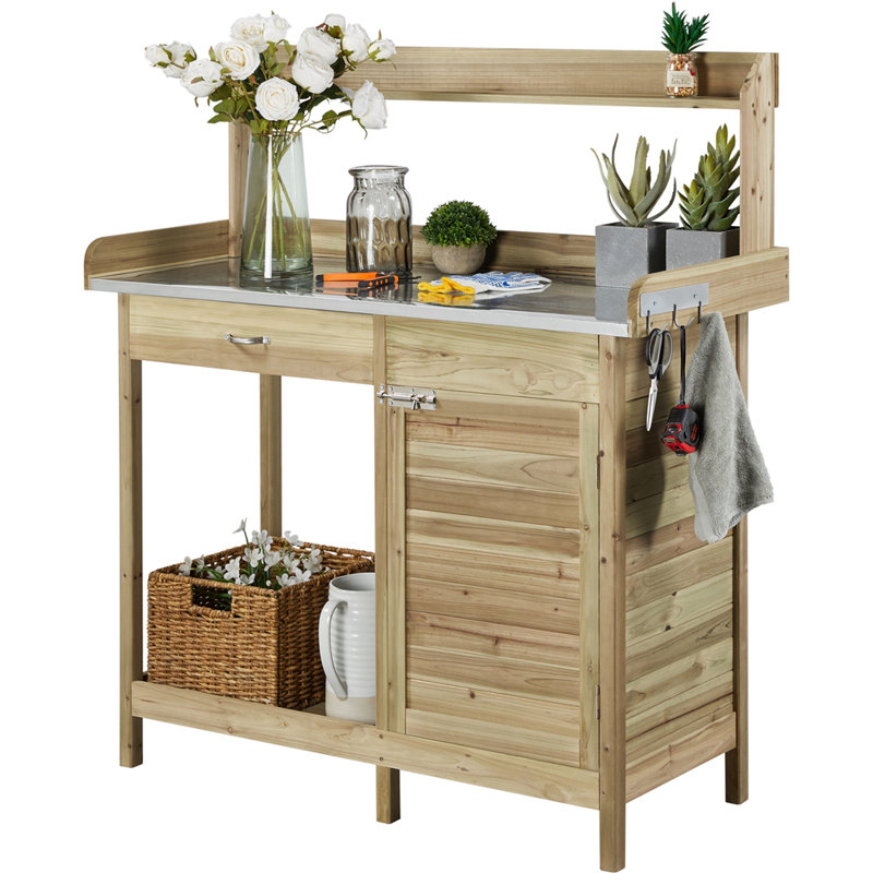 Table de travail en métal pour l'extérieur, Vert clair