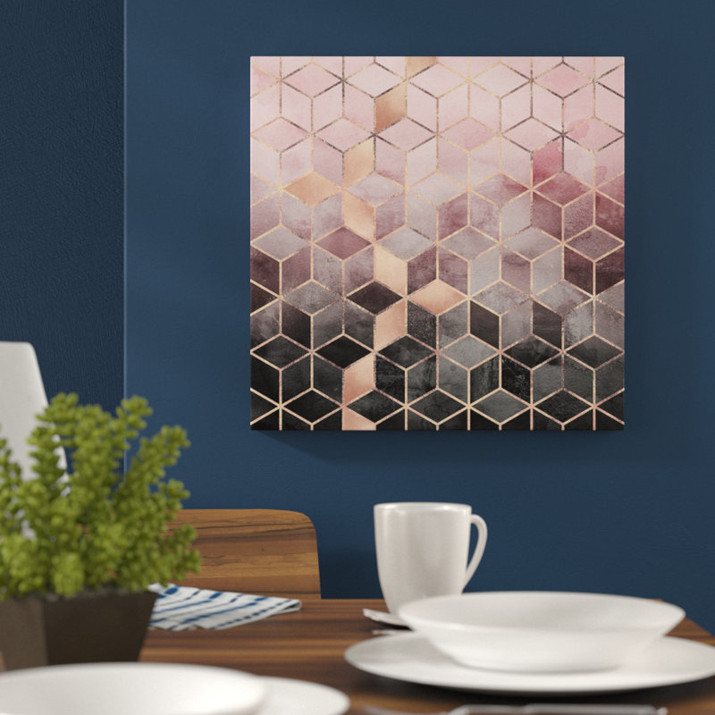 Pink And Grey Cubes by Elisabeth Fredriksson - Wrapped Canvas Print, 45.72 cm H x 45.72 cm W, No Frame