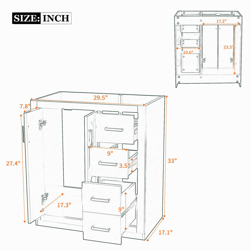 Ensemble de meuble-lavabo autoportant avec cadre en bois massif 30 po, 3 tiroirs et portes à fermeture douce, Bleu / doré