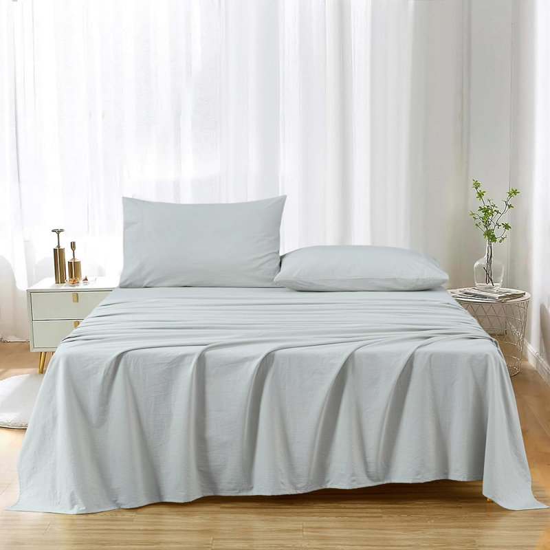 Nurit 100% Washed Cotton Sheet Set, Queen, Light Gray