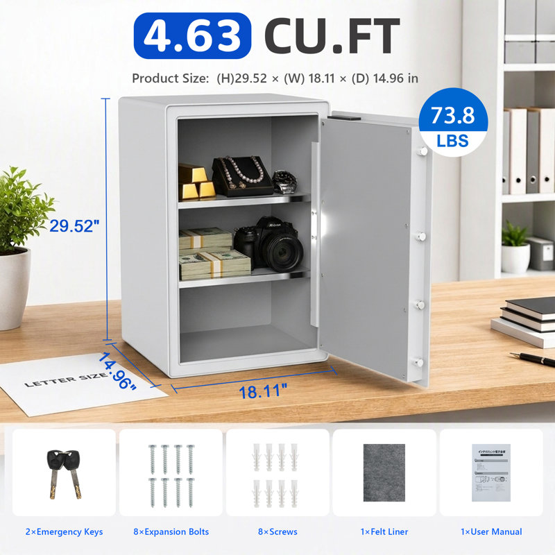 Coffre-fort électronique compact avec serrure à empreinte digitale et clavier numérique, petit coffre-fort domestique pour bijoux, argent et documents importants avec accès d'urgence par clé