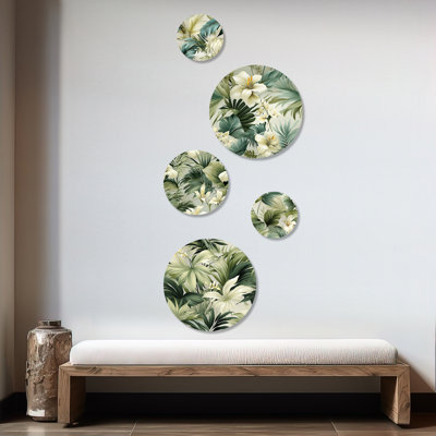 Brockton - Floral Tropical Round Wall Art Set Of 5