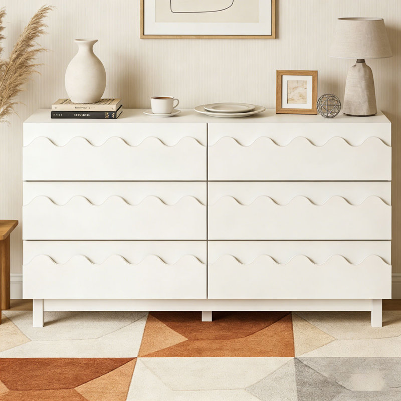 Commode 6 tiroirs 60 po, Ivoire ivoire
