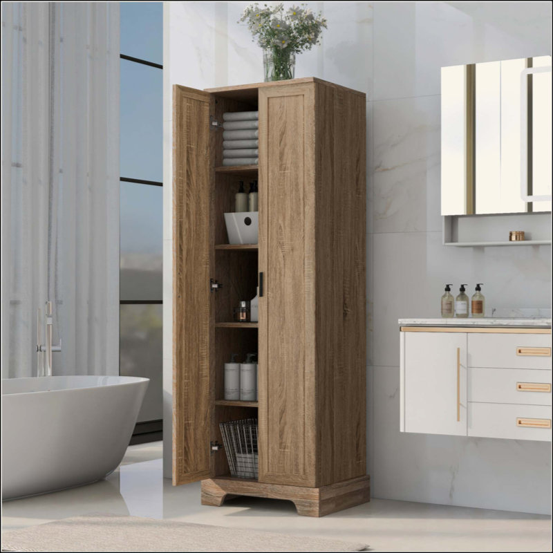 Armoire de rangement avec deux portes pour salle de bain, bureau, tablette réglable, panneau de fibres à densité moyenne