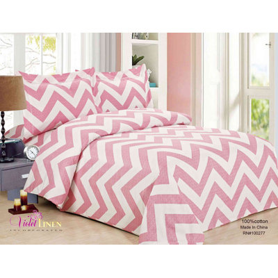 French Pink Waves Chevron Pattern Cotton Blend Percale Chevron / Zig Zag Duvet Cover