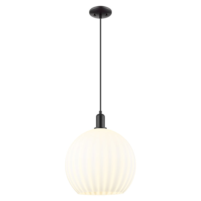 Arcadia - Blanc vénitien - Mini-luminaire suspendu à cordon 1 lumière 6 po, H 17,45 po x l 13,75 po x P 13,75 po, Noir mat