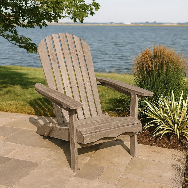 Chaise Adirondack d'extérieur Geli, dossier à lattes, bois, Gris