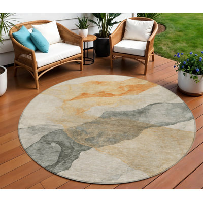 Tapis extérieur rond lavable abstrait orange et gris 8 pi