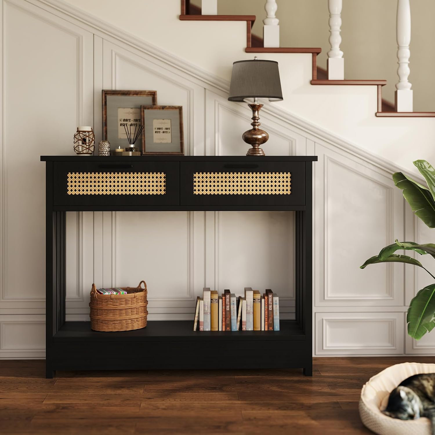 Bay Isle Home™ Rattan Console Table, 2-Tier Entryway Table With Storage ...