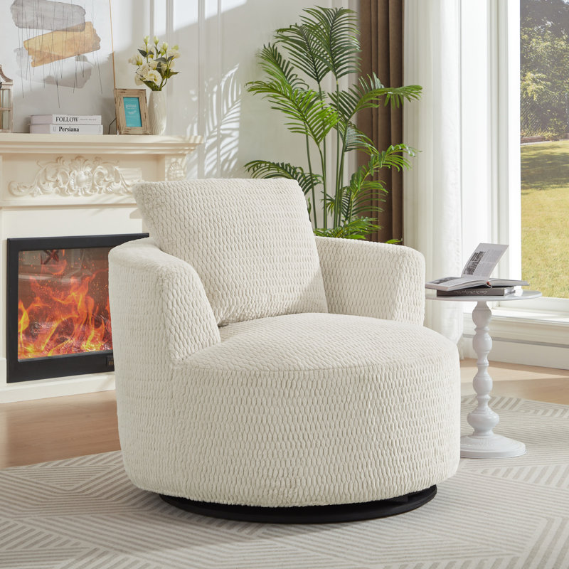 Fauteuil demi-tonneau pivotant rembourré, Blanc / Blanc