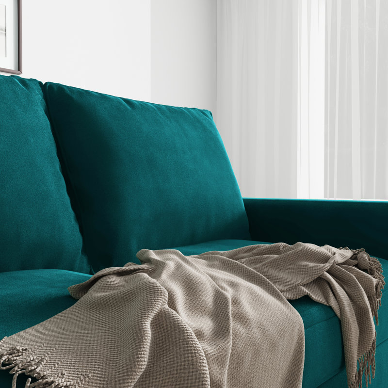 Merissa 58'' Velvet Square Arm Sofa Loveseat, Teal Blue Velvet