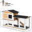 Cage à 2 étages - Toit jaune et plateau sans fuite avec rampe pour lapins en bois avec milieu nettoyable