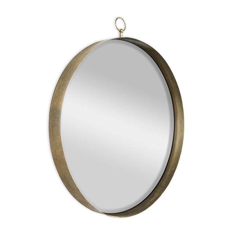 34" Gold Round Iron Framed Accent Mirror
