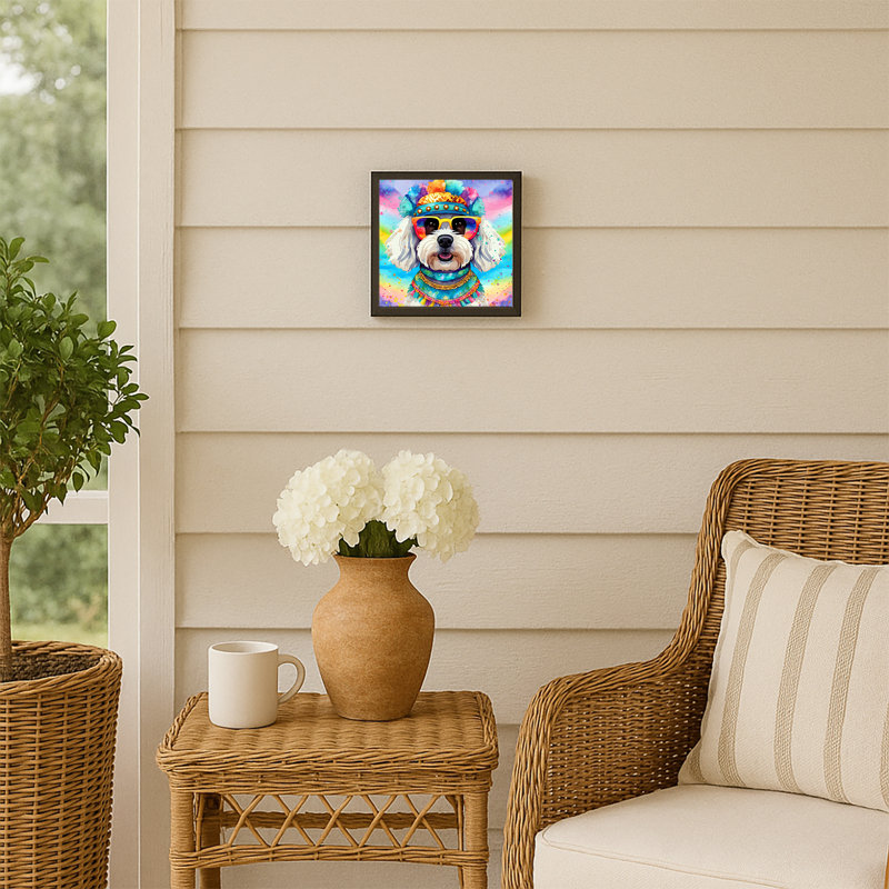 Bichon Frise Hippie Dawg Framed Metal Print