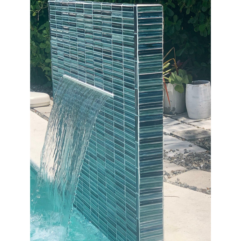 Maya Polished Glass Mosaic, Stacked Aqua