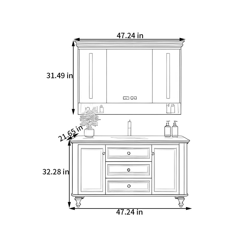 Armoire de salle de bain style français, 47"