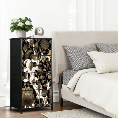 Commode 4 tiroirs pour chambre à coucher, commode étroite, plateau en bois et structure en fer de travail 18 po x 37,5 po - (l x H)