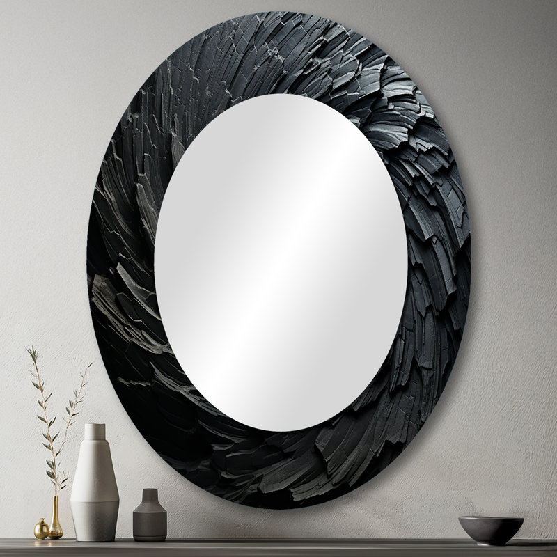 Black Spiraling Fractal Sprial - Black Oval Wall Mirror Decor, 43" x 33"