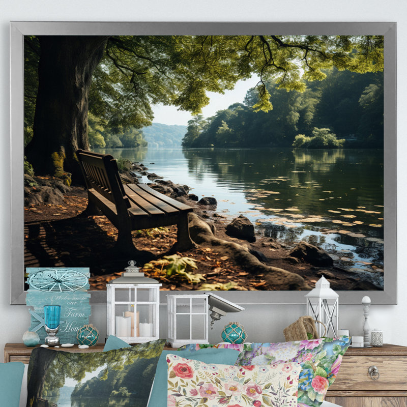 «Lakehouse Bench Relaxation I», reproductions d'art mural Lakehouse, H 30 po x l 40 po x P 1,5 po, Cadre simple argenté
