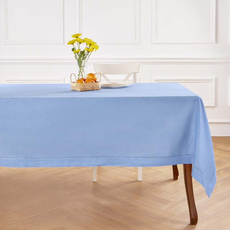 100% Pure Linen Hemstitch Table Cloth - Classic Hemstitch, 108" x 60", Cornflower Blue