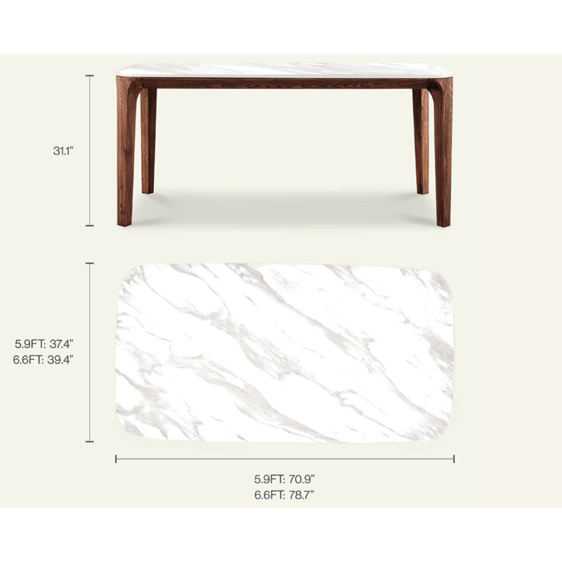 Modern Rectangular Walnut & Ceramic Dining Table / 5.9Ft (Table Only)