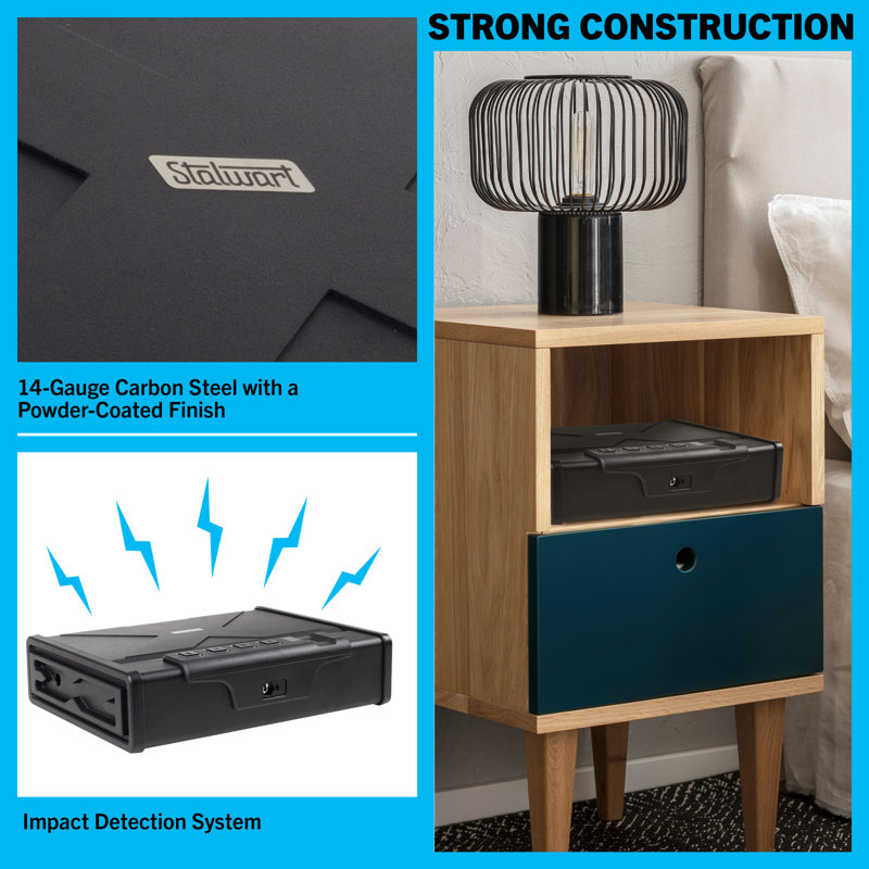 Stalwart Stalwart Desk 2-Gun Safe with Fingerprint Access - Heavy-Gauge Steel Lock Box Holds 2 Handguns