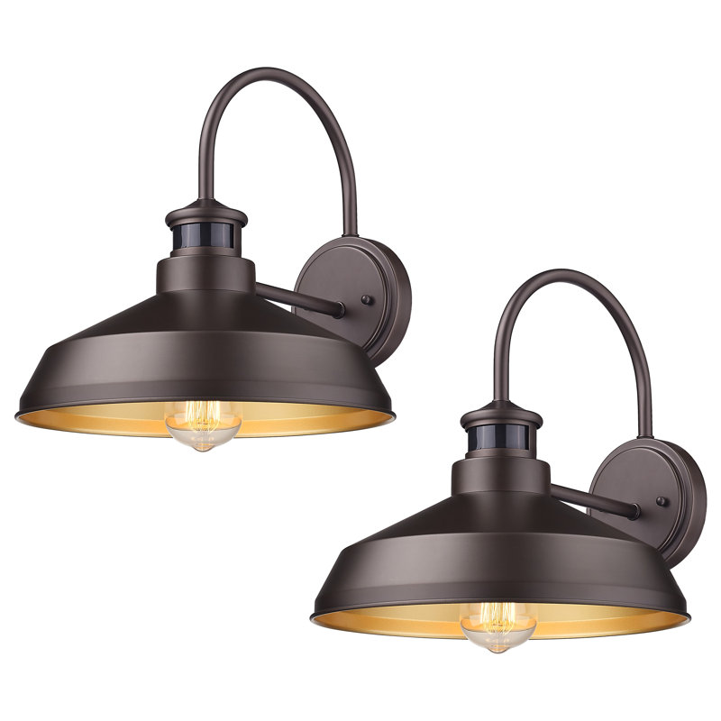 Motion Sensor Farmhouse Wall Sconce – Oil Rubbed Bronze Outdoor Barn Light, Exterior Wall Fixture, 2-Pack, Oil Rubbed Bronze